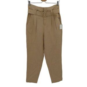A New Day Womens 2 Tan Brown Linen Blend High Waist Belted Trouser Pants NEW